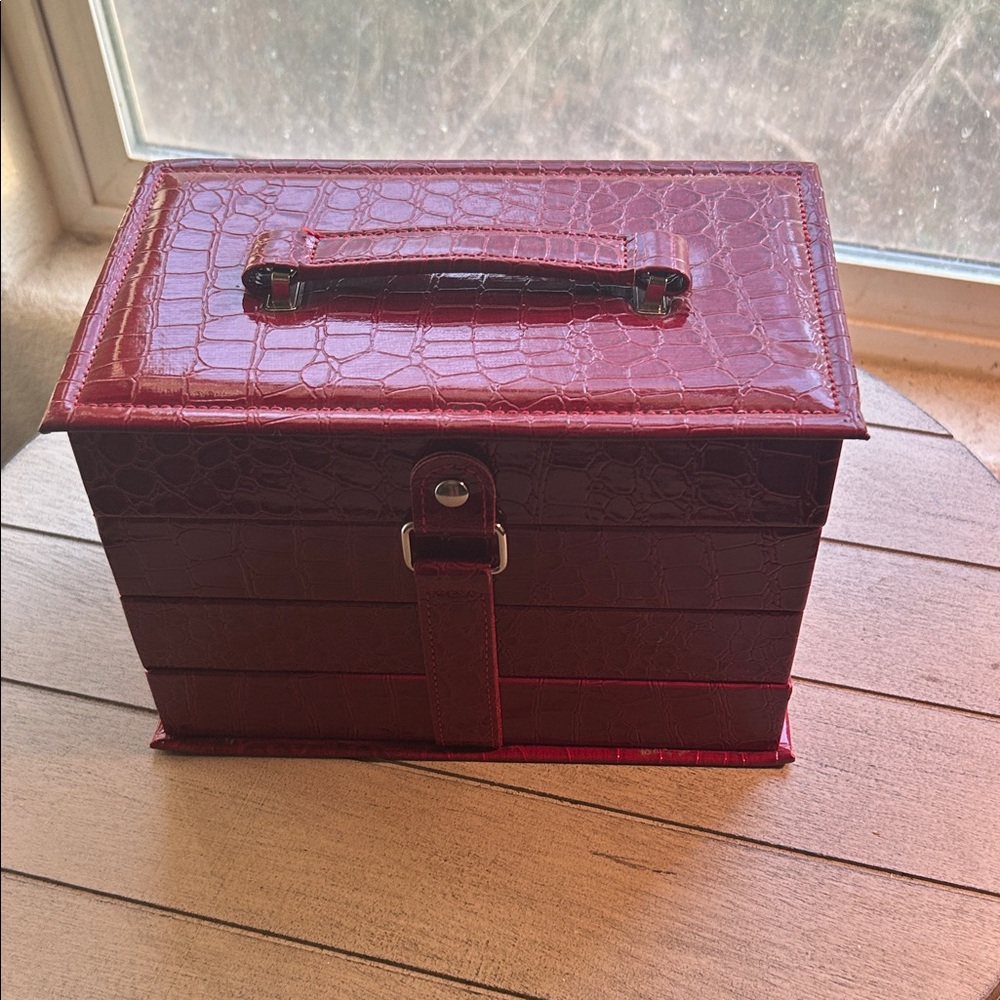 Faux animal print red storage box